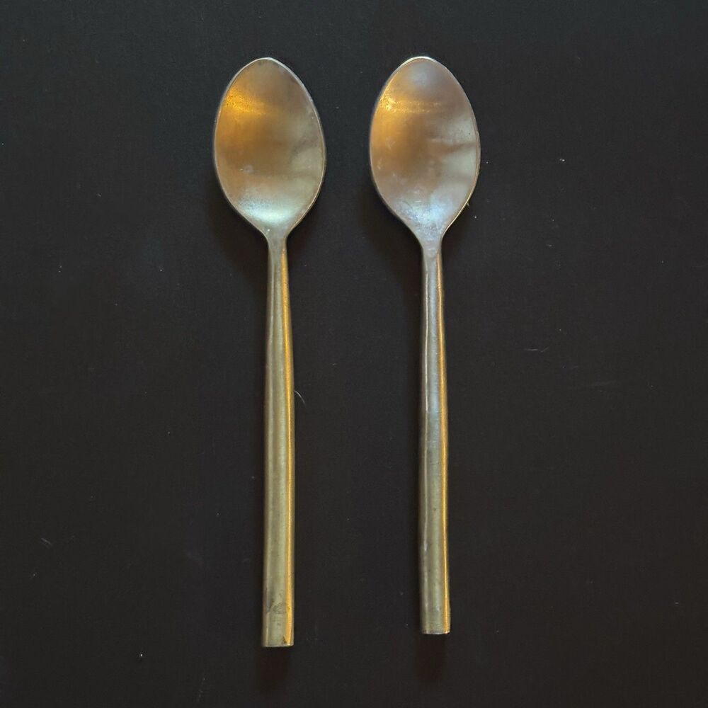 Set Of 2 Vintage Heavy Stainless Steel Teaspoons Minimalist Modern Design India